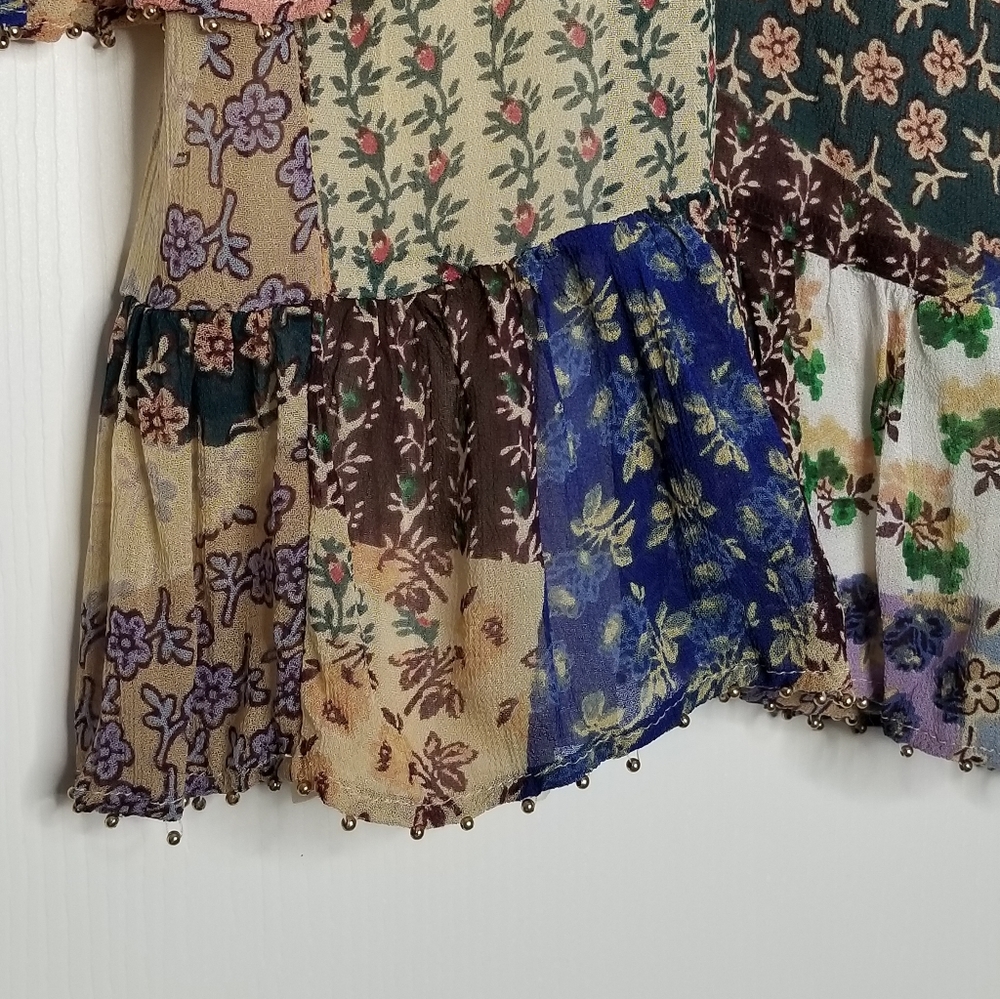 Anthropologie Floreat Chiffon Patchwork Blouse L - Picture 3 of 7